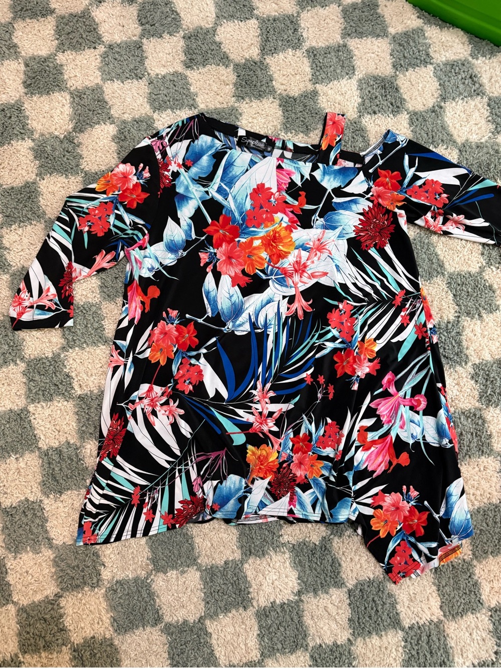 Sympli Tropical Floral Cold-Shoulder blouse asymmetrical hem summer size 14